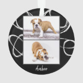 Abstracte zwarte hond foto, kerstmis, aangepast ornament (achterkant)