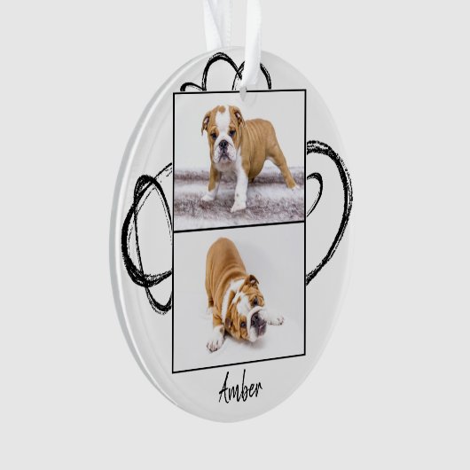 Abstracte zwarte hond Foto met kerstmis Ornament (voorkant)