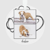 Abstracte zwarte hond Foto met kerstmis Ornament (achterkant)