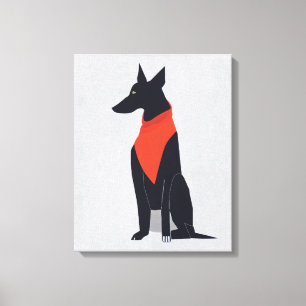 Abstracte zwarte hond met Red Bandana Art Canvas Afdruk
