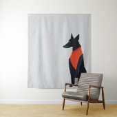 Abstracte zwarte hond met Red Bandana Art Wandkleed (In situ)