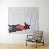 Abstracte zwarte hond met Red Bandana Art Wandkleed (In Situ (horizontaal))