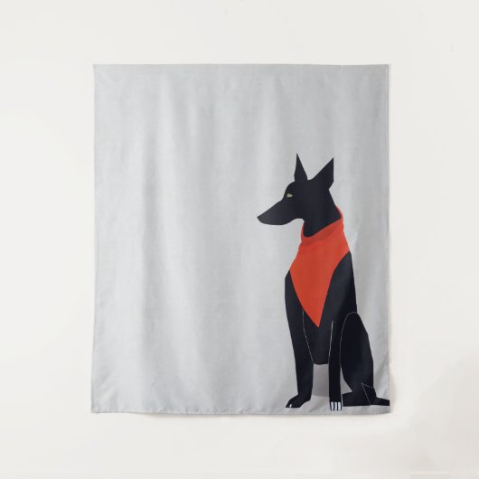 Abstracte zwarte hond met Red Bandana Art Wandkleed (Voorkant)
