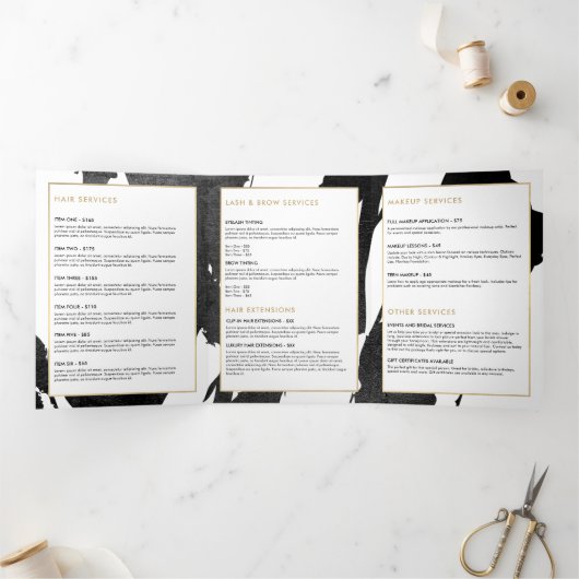 Abstracte zwarte inkt penseelstreken brochure drieluik kaart (Binnen)