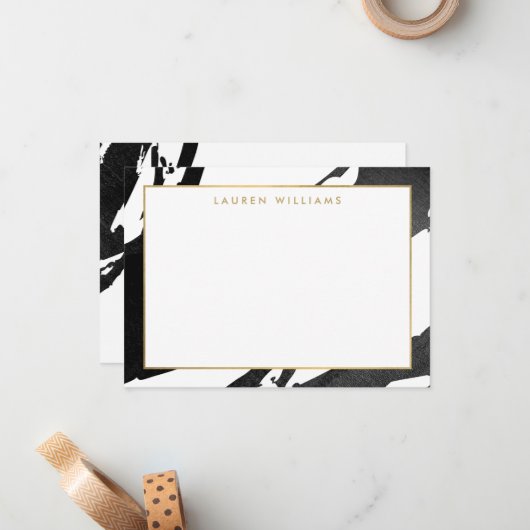 Abstracte zwarte inkt penseelstreken platte Noteca Notitiekaartje (Voorkant / Achterkant in situ)