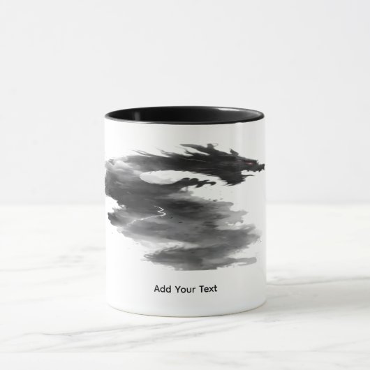 Abstracte Zwarte Inkt Rook Draak Fantasie Mok (Midden)