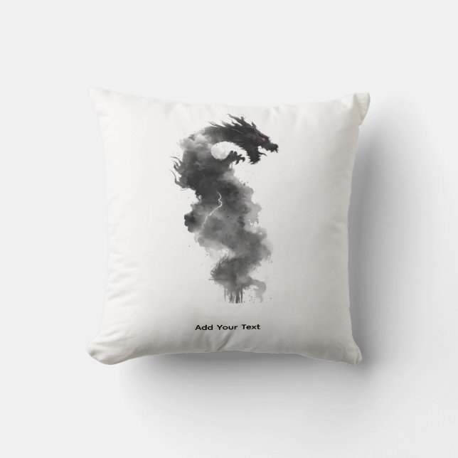 Abstracte Zwarte Inkt Rook Draak Fantasy Kussen (Voorkant)