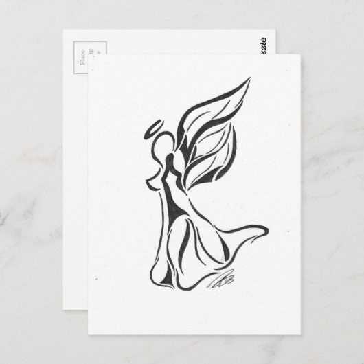 Abstracte zwarte inkt van Angel op witte achterzij Briefkaart (Voorkant / Achterkant)