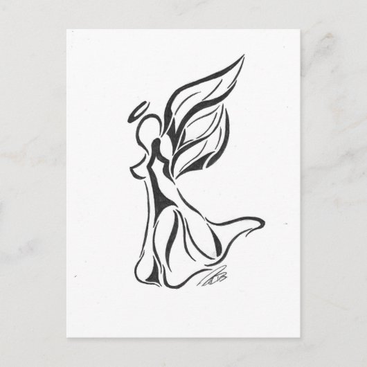 Abstracte zwarte inkt van Angel op witte achterzij Briefkaart (Voorkant)