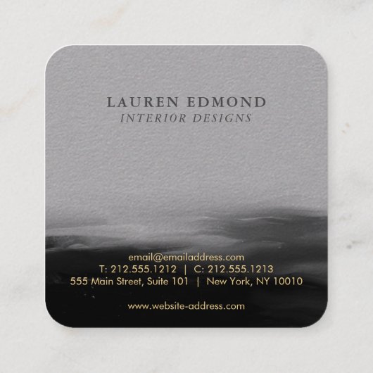 Abstracte zwarte inktpenseelpenseel Premium grijs Vierkante Visitekaartje (Achterkant)