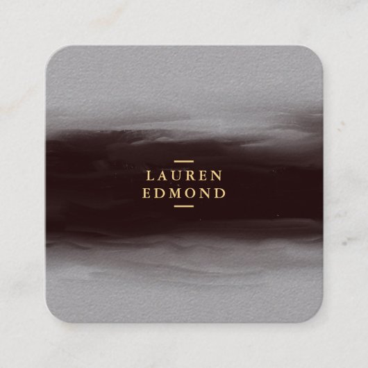 Abstracte zwarte inktpenseelpenseel Premium grijs Vierkante Visitekaartje (Voorkant)