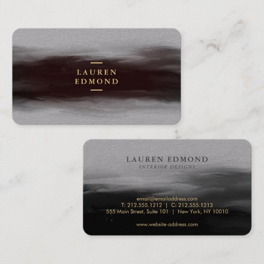 Abstracte zwarte inktpenseelpenseel Premium grijs Visitekaartje (Voorkant / Achterkant)