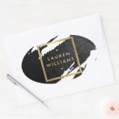 Abstracte zwarte inktpenseelstreken ovale sticker (Envelop)