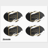 Abstracte zwarte inktpenseelstreken ovale sticker (Vel)