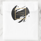 Abstracte zwarte inktpenseelstreken ronde sticker (Tas)