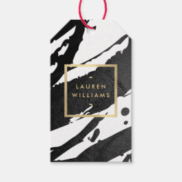 Abstracte zwarte inktpenselen cadeaulabel