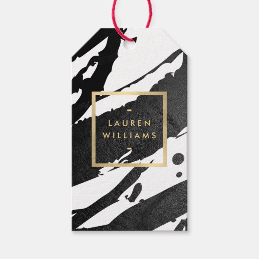 Abstracte zwarte inktpenselen cadeaulabel (Voorkant)