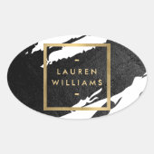 Abstracte zwarte inktpenselen ovale sticker (Voorkant)