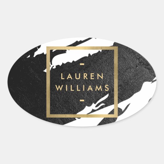 Abstracte zwarte inktpenselen ovale sticker (Voorkant)