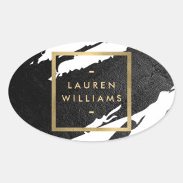 Abstracte zwarte inktpenselen ovale sticker