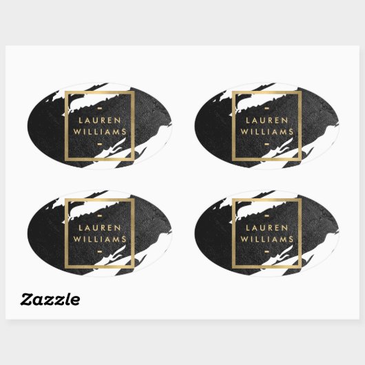 Abstracte zwarte inktpenselen ovale sticker (Vel)
