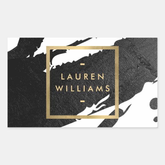 Abstracte zwarte inktpenselen rechthoekige sticker (Voorkant)