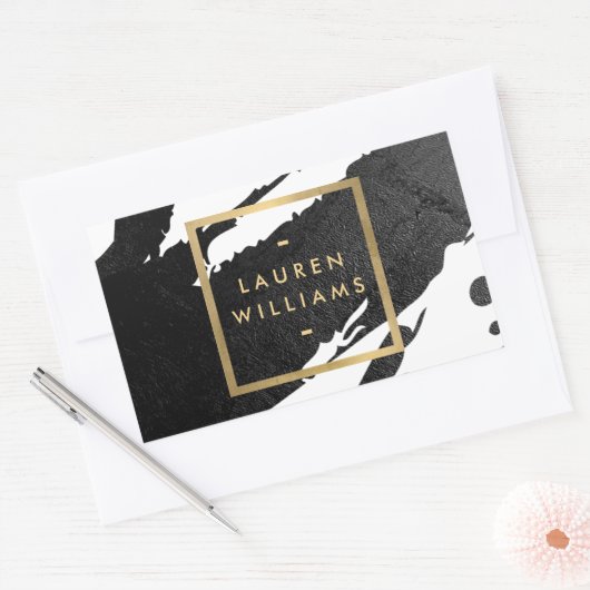 Abstracte zwarte inktpenselen rechthoekige sticker (Envelop)