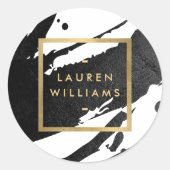 Abstracte zwarte inktpenselen ronde sticker (Voorkant)