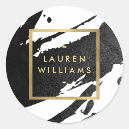 Abstracte zwarte inktpenselen ronde sticker