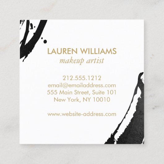 Abstracte zwarte inktpenselen vierkante visitekaartje (Achterkant)