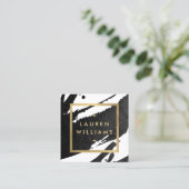 Abstracte zwarte inktpenselen vierkante visitekaartje (Staand voorkant)