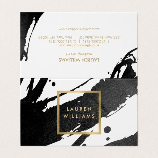 Abstracte zwarte inktpenselen visitekaartje (Buitenkant ongevouwen)