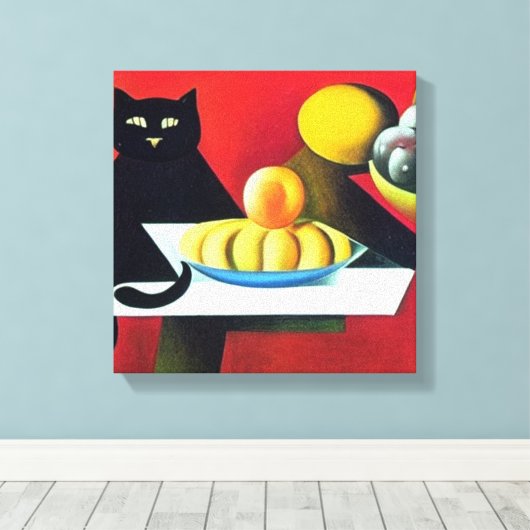 Abstracte zwarte kat canvas afdruk (Insitu (Houten vloer))