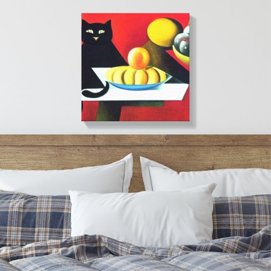 Abstracte zwarte kat canvas afdruk (Insitu (Slaapkamer))