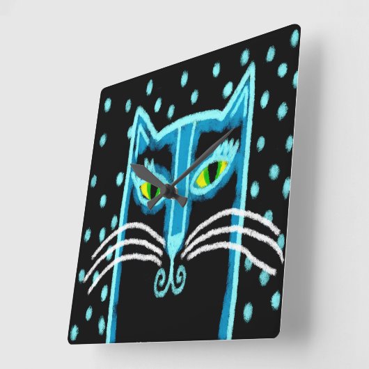 Abstracte zwarte kat kunst vierkante klok (Hoek)