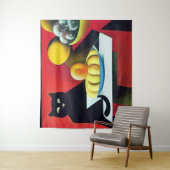 Abstracte zwarte kat wandkleed (In situ)