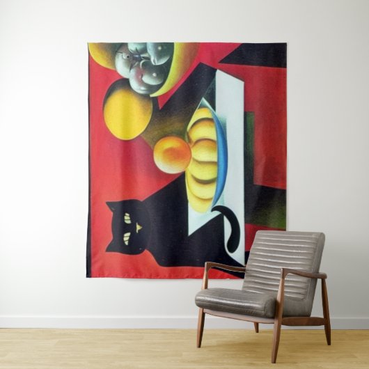 Abstracte Zwarte Kat Wandkleed (In situ)