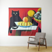 Abstracte zwarte kat wandkleed (In Situ (horizontaal))