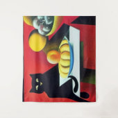 Abstracte zwarte kat wandkleed (Voorkant)