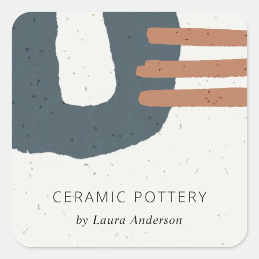 ABSTRACTE ZWARTE KERAMISCHE TEXTUURBLAUWE RUST, GE VIERKANTE STICKER (Voorkant)