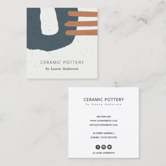 ABSTRACTE ZWARTE KERAMISCHE TEXTUURBLAUWE RUST, GE VIERKANTE VISITEKAARTJE (Voorkant / Achterkant)