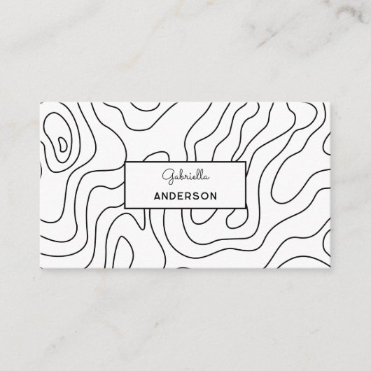 Abstracte zwarte lijn patroonmonogram scriptnaam visitekaartje (Voorkant)