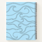 Abstracte zwarte lijnkunstgolven zee blauwe achter notitieboek (Achterkant)