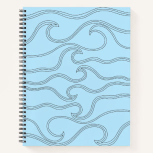 Abstracte zwarte lijnkunstgolven zee blauwe achter notitieboek