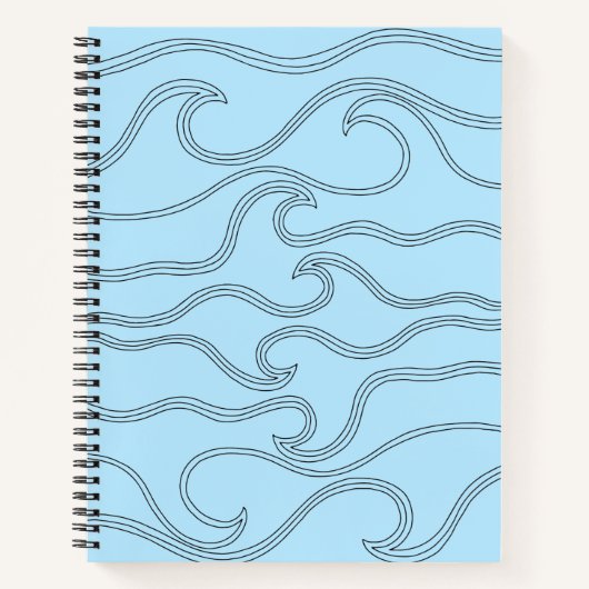Abstracte zwarte lijnkunstgolven zee blauwe achter notitieboek (Voorkant)
