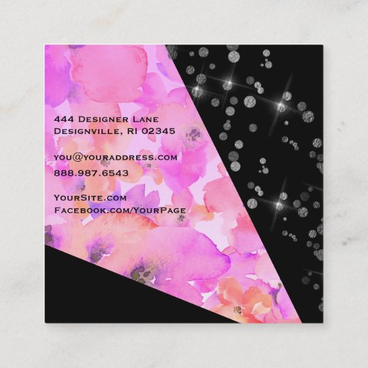 *~* Abstracte zwarte moderne geometrische flora Gl Vierkante Visitekaartje (Achterkant)