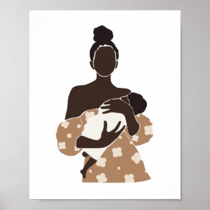 Abstracte zwarte moeder die babykunst vasthoudt poster