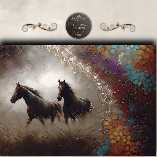 Abstracte zwarte paarden kunst decoupage tissuepapier