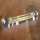 Abstracte zwarte penseelstreken bureaunaamplaat naambordje (Zijkant)