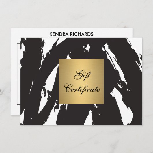 Abstracte zwarte penseelstreken Cadeaucertificaat (Voorkant / Achterkant)